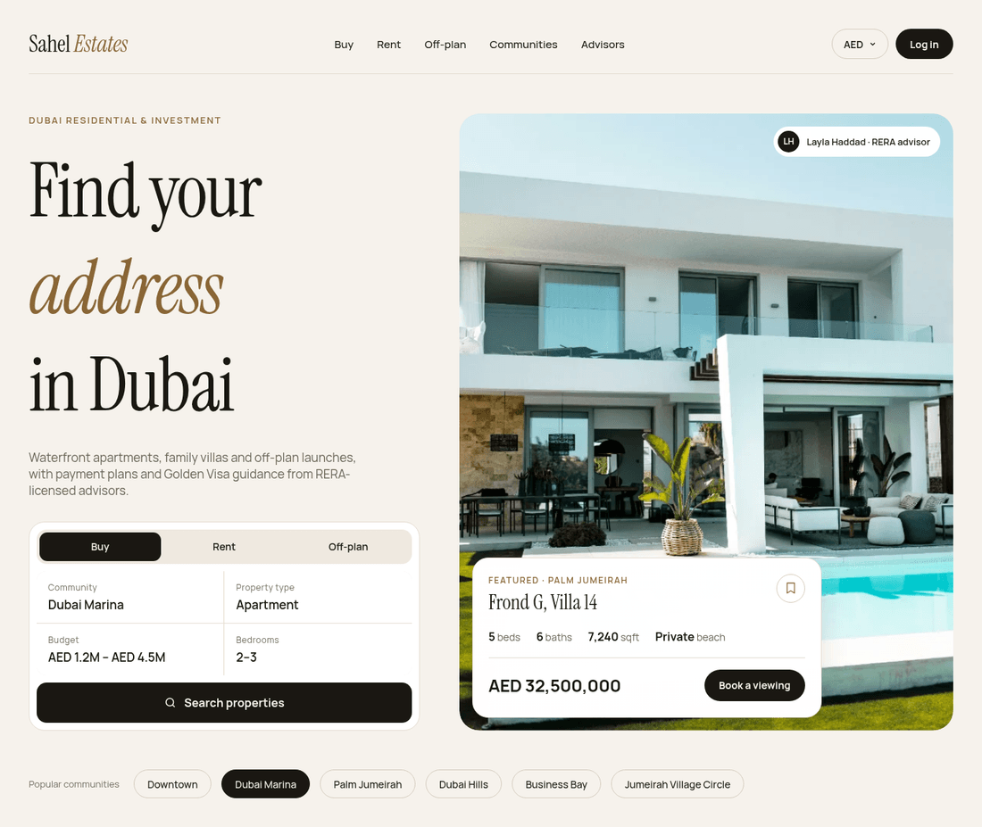 Dubai real estate search hero