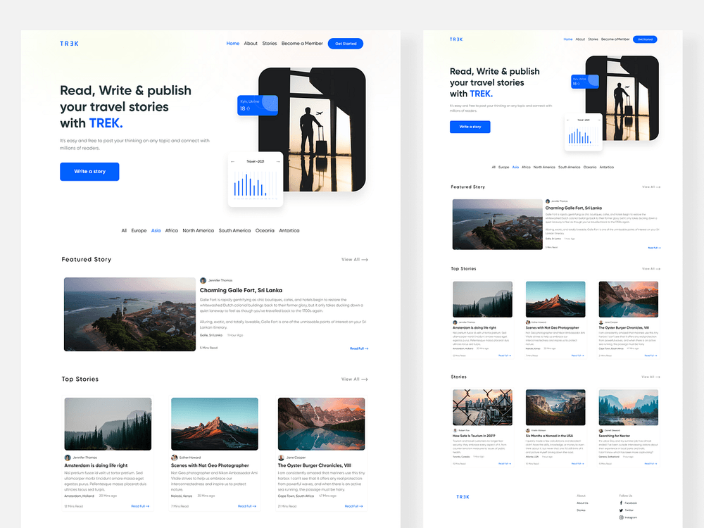 TREK travel blog landing page