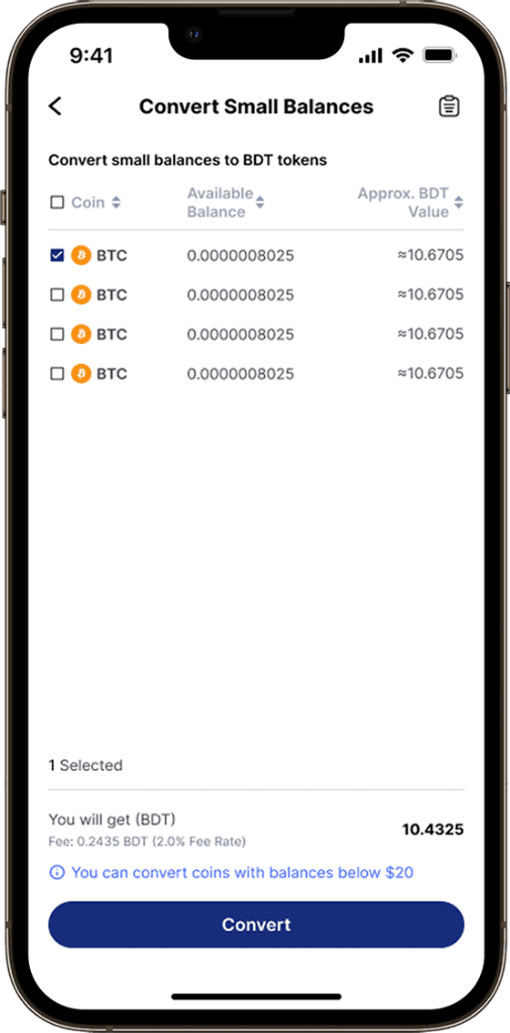 Redesigned BitDelta wallet screen