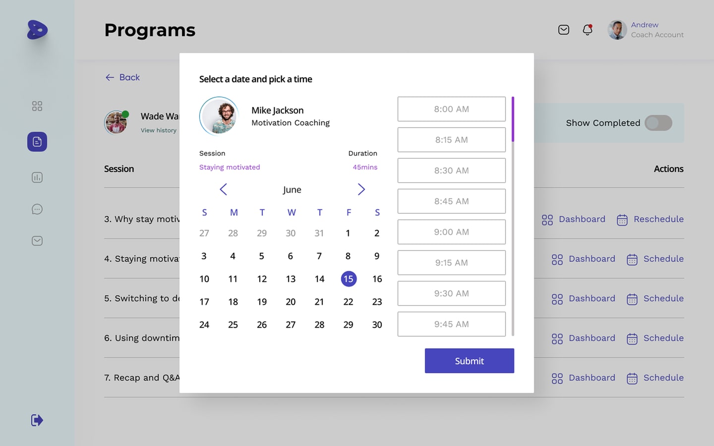 Booking — date & time