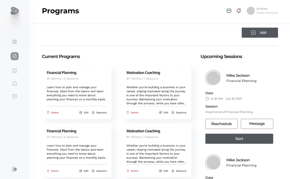 Coach — programs & sessions